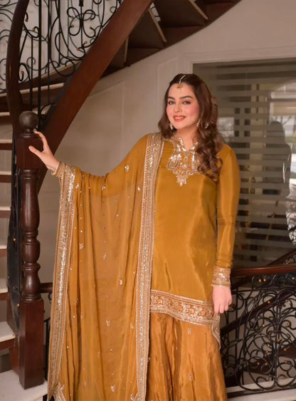 ANEELAS FANCY 3 PC EMBROIDERD SUIT WITH READY EMBROIDERED 4 SIDE DUPPATA