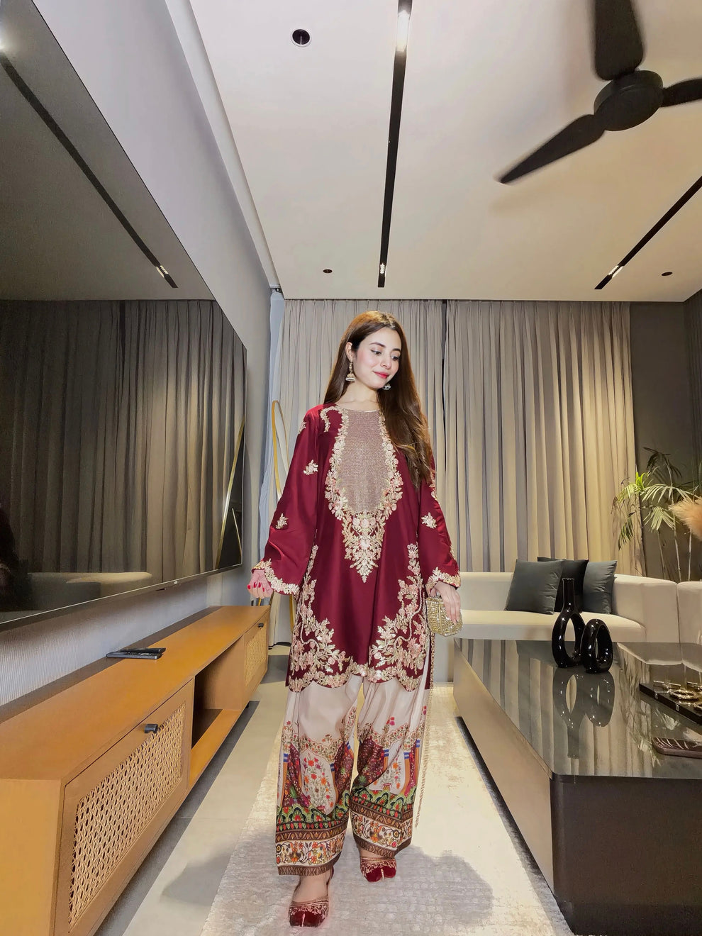 ETHNIC SILK EMBROIDERD SUIT WITH SOFT ELEGANT TROUSER