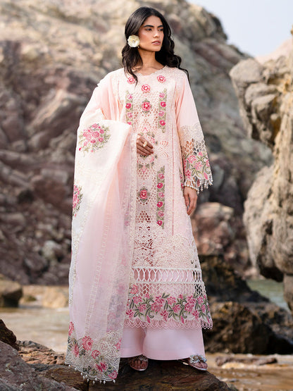 MAHNUR LAWN 3 PC LASER WORK EMBROIDERED SHIRT WITH EMBROIDERED DUPATTA