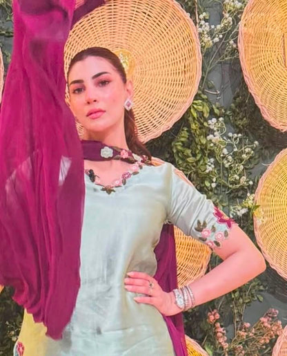 NAZISH JHANGIR SILK EMBROIDERED 3 PC WITH EMBROIDERED SOFT DUPPATA