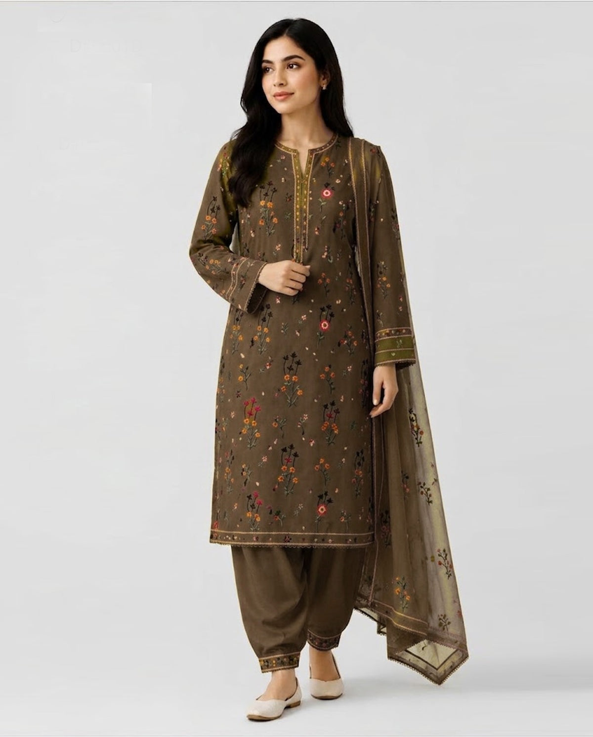 PINTEREST 3 PC WINTER EMBROIDERED SUIT WITH EMBROIDERED SHAWL (MD)