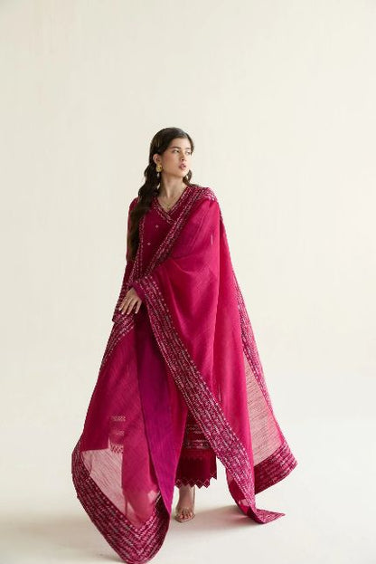 ZAIB 3PC LAWN EMBROIDERED SHIRT WITH EMBROIDERED DUPATTA AND TROUSER