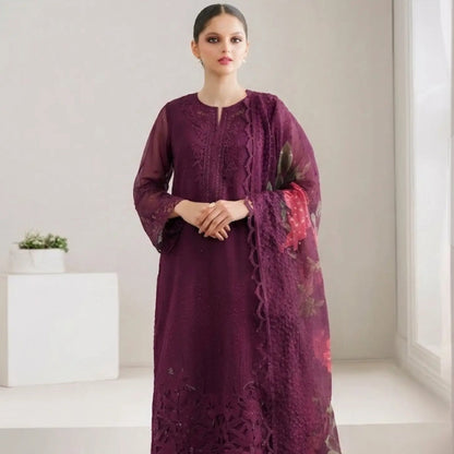 BAROQUE CHANTELLE LUXURY FANCY 3 PC EMBROIDERED SUIT WITH READY EMBROIDERED DUPPATA