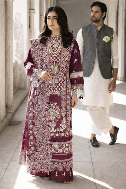 (PLUM) MAHNUR LAWN 3 PC WITH READY TO WEAR DUPATTA
