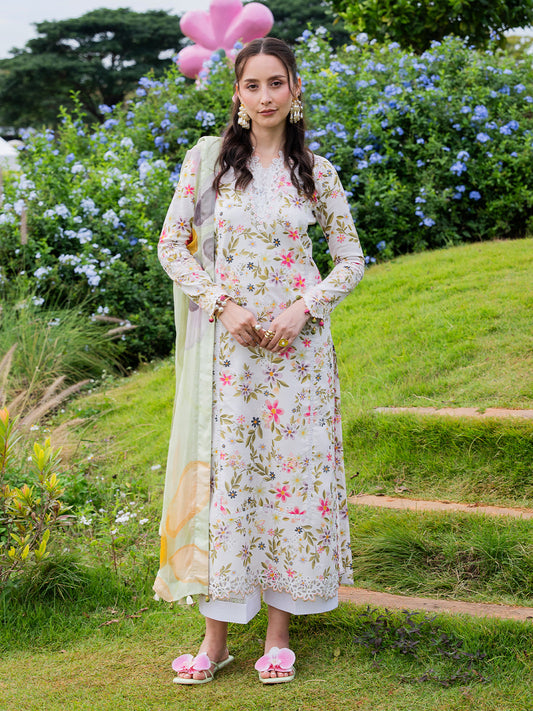 IZEL LAWN EMBROIDERED 3 PC WITH EMBROIDERED DUPPATA