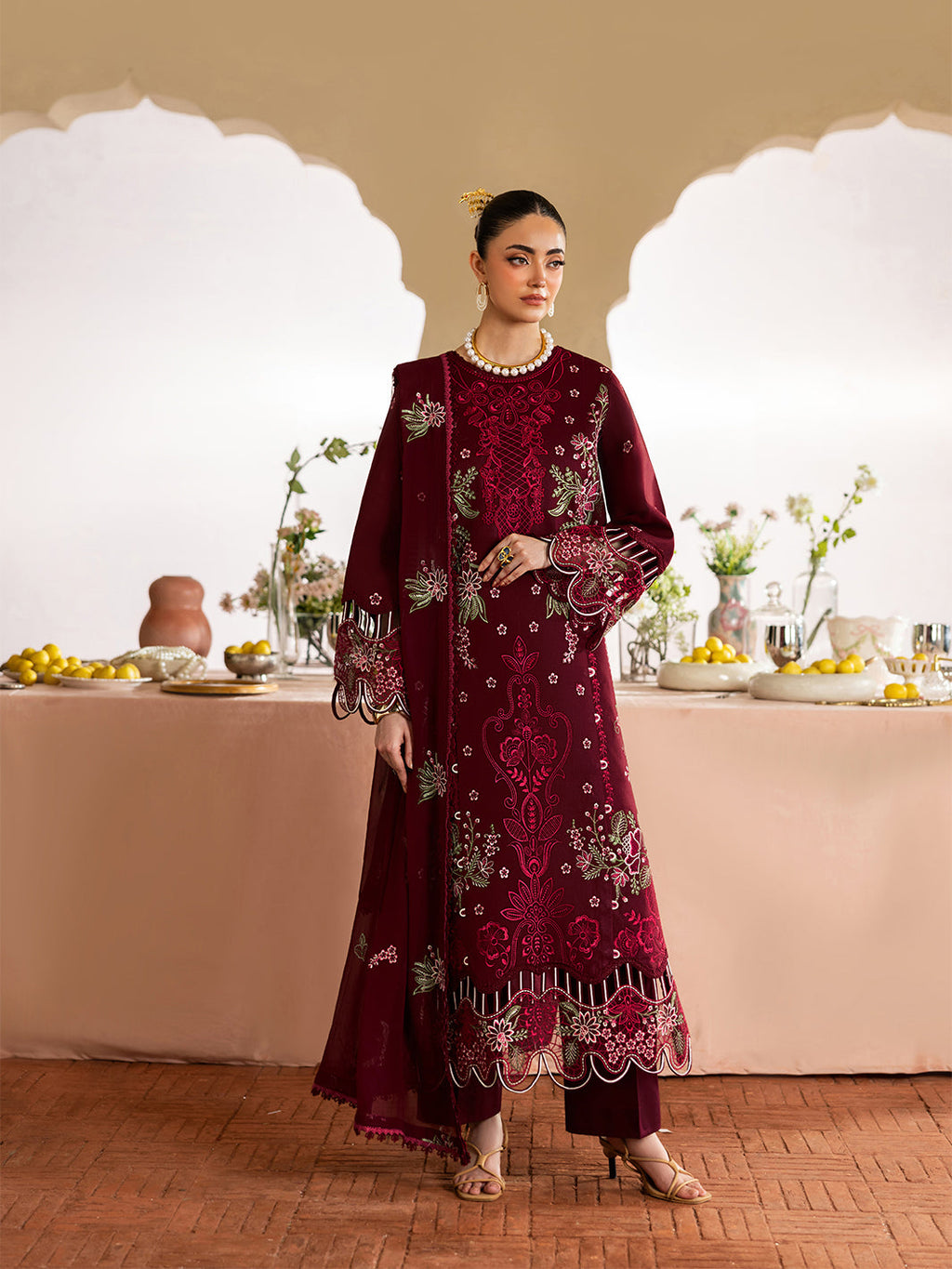 MAHNUR LUXURY WINTER EMBROIDERED 3 PC SUIT WITH EMBROIDERED SHAWL