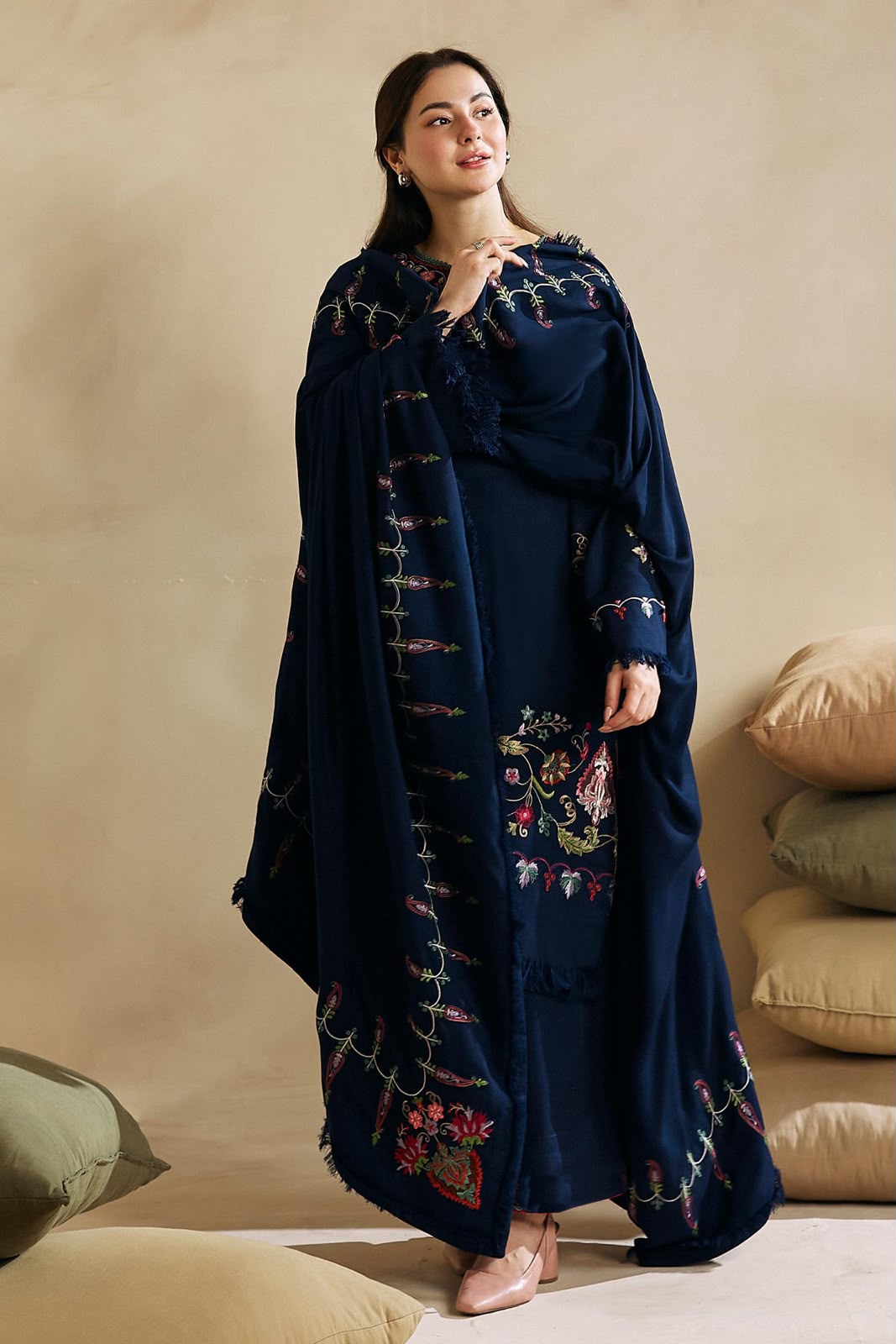 ZARA SHAH JHAN PREMIUM WINTER EMBROIDERED 3 PC SUIT WITH EMBROIDERED SHAWL