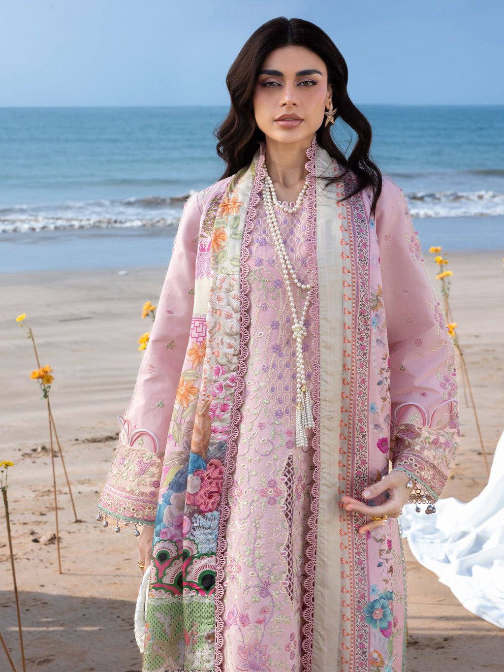 MAHNUR 3PC LAWN CHIKANKAARI EMBROIDERED SHIRT WITH SOFT DUPATTA