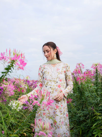 IZEL LAWN EMBROIDERED 3 PC WITH EMBROIDERED DUPPATA