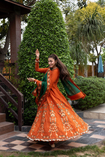 ANEELA'S LAWN HEAVEY EMBROIDERED 3 PC FROCK WITH EMBROIDERED DUPATTA