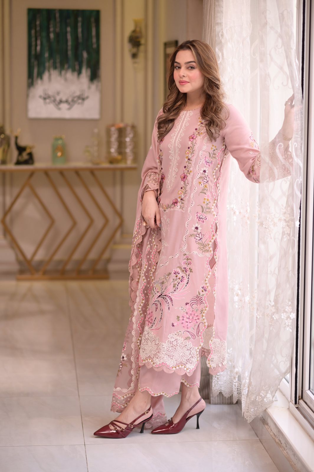 Aneelas 3 PC Lawn Embroidered With Ready to Wear Dupatta