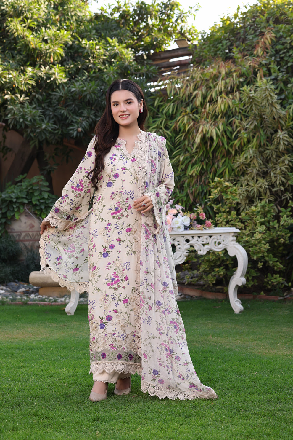 ANEELAS EMBROIDERED 3 PC WITH EMBROIDERED DUAPPTA