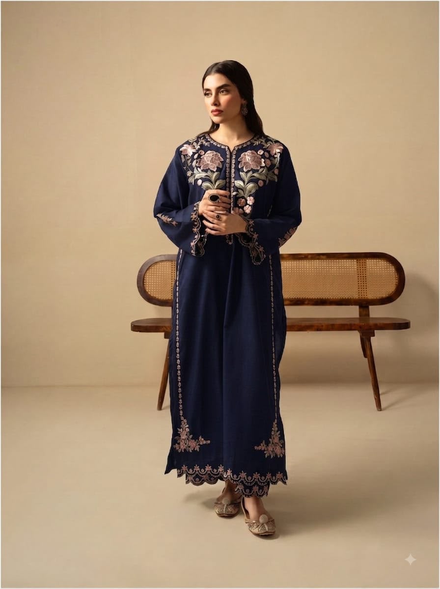 ETHNIC SILK EMBROIDERD 2 PC SUIT WITH EMBROIDERED TROUSER