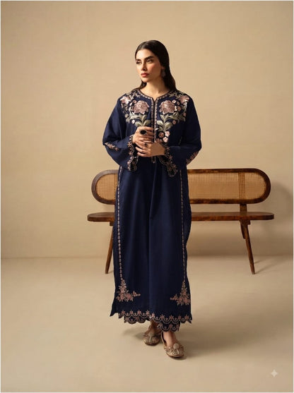 ETHNIC SILK EMBROIDERD 2 PC SUIT WITH EMBROIDERED TROUSER