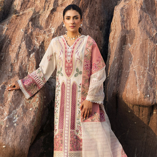 MAHNUR LAWN CHIKAN HEAVY EMBROIDERED 3 PC WITH EMBROIDERED DUPATTA