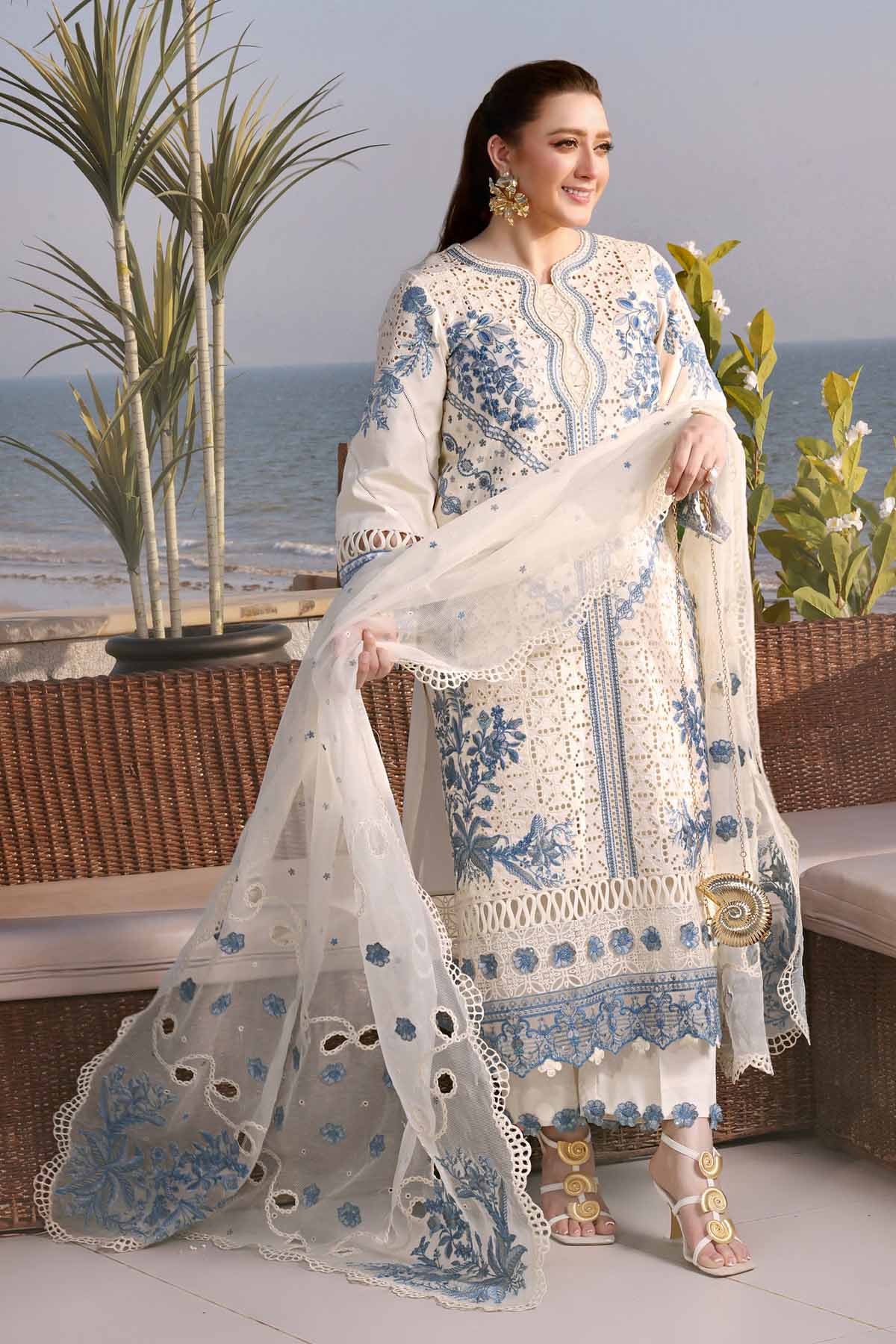 ANEELA'S LAWN EMBROIDERED 3 PC WITH EMBROIDERED DUPATTA