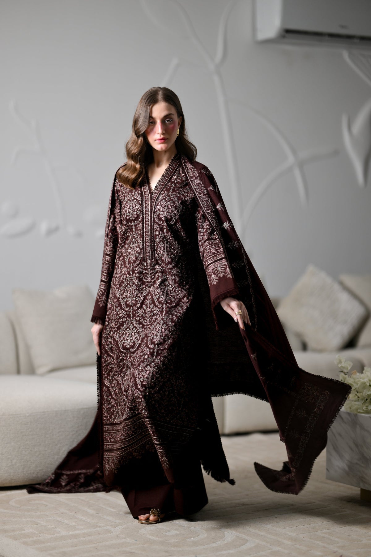 ZAIB LUXURY WINTER KARANDI  EMBROIDERED 3 PC SUIT WITH EMBR SHAWL