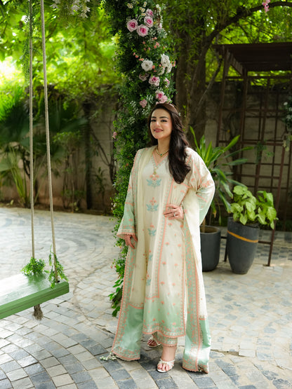 ANEELAS SILK EMBROIDERED 3 PC SUIT WITH READY EMBROIDERED DUPPATA