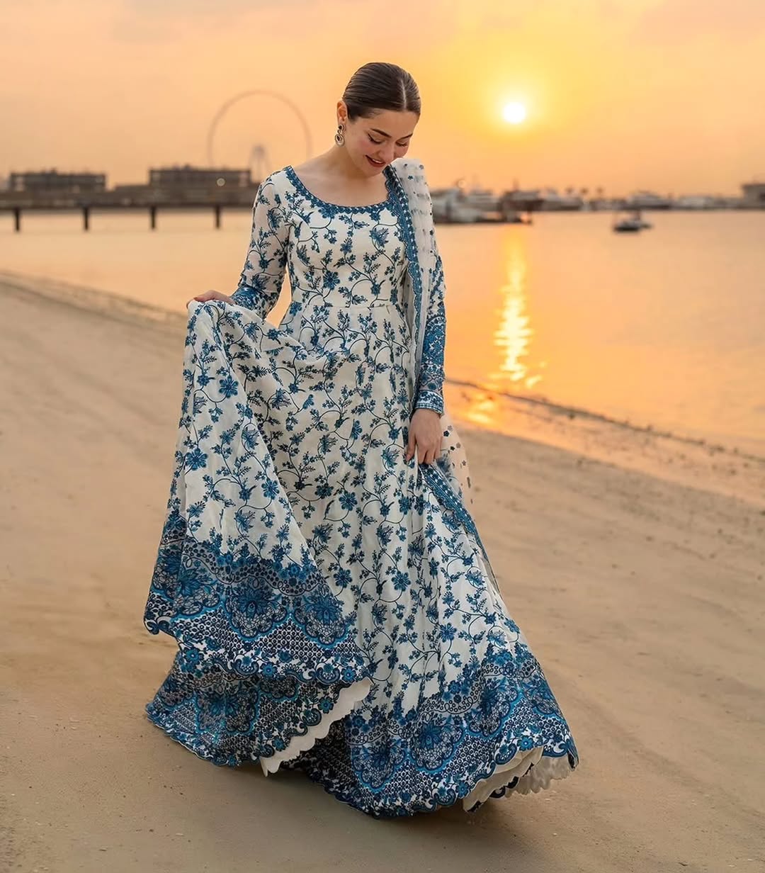 FAIZA SAQLAIN LAWN FROCK 3 PC WITH HEAVY FLAIR AND EMBROIDERED DUPATTA