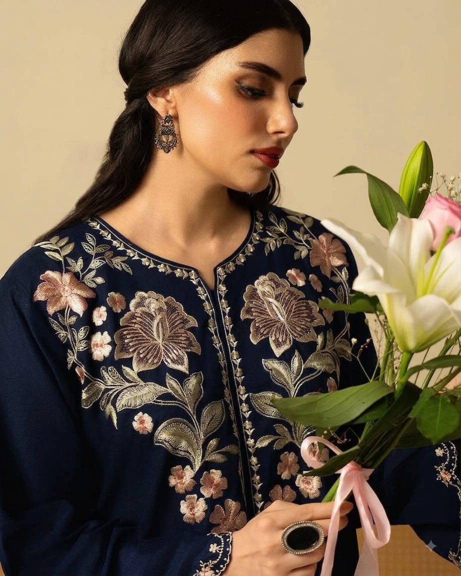 ETHNIC SILK EMBROIDERD 2 PC SUIT WITH EMBROIDERED TROUSER