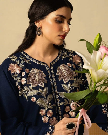 ETHNIC SILK EMBROIDERD 2 PC SUIT WITH EMBROIDERED TROUSER
