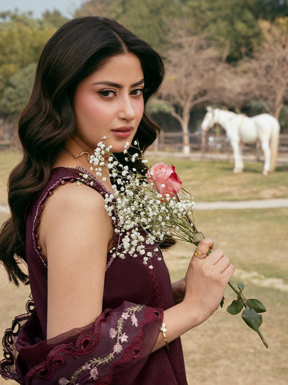 IZEL WINTER EMBROIDERED 3 PC SUIT WITH EMBROIDERED SHAWL