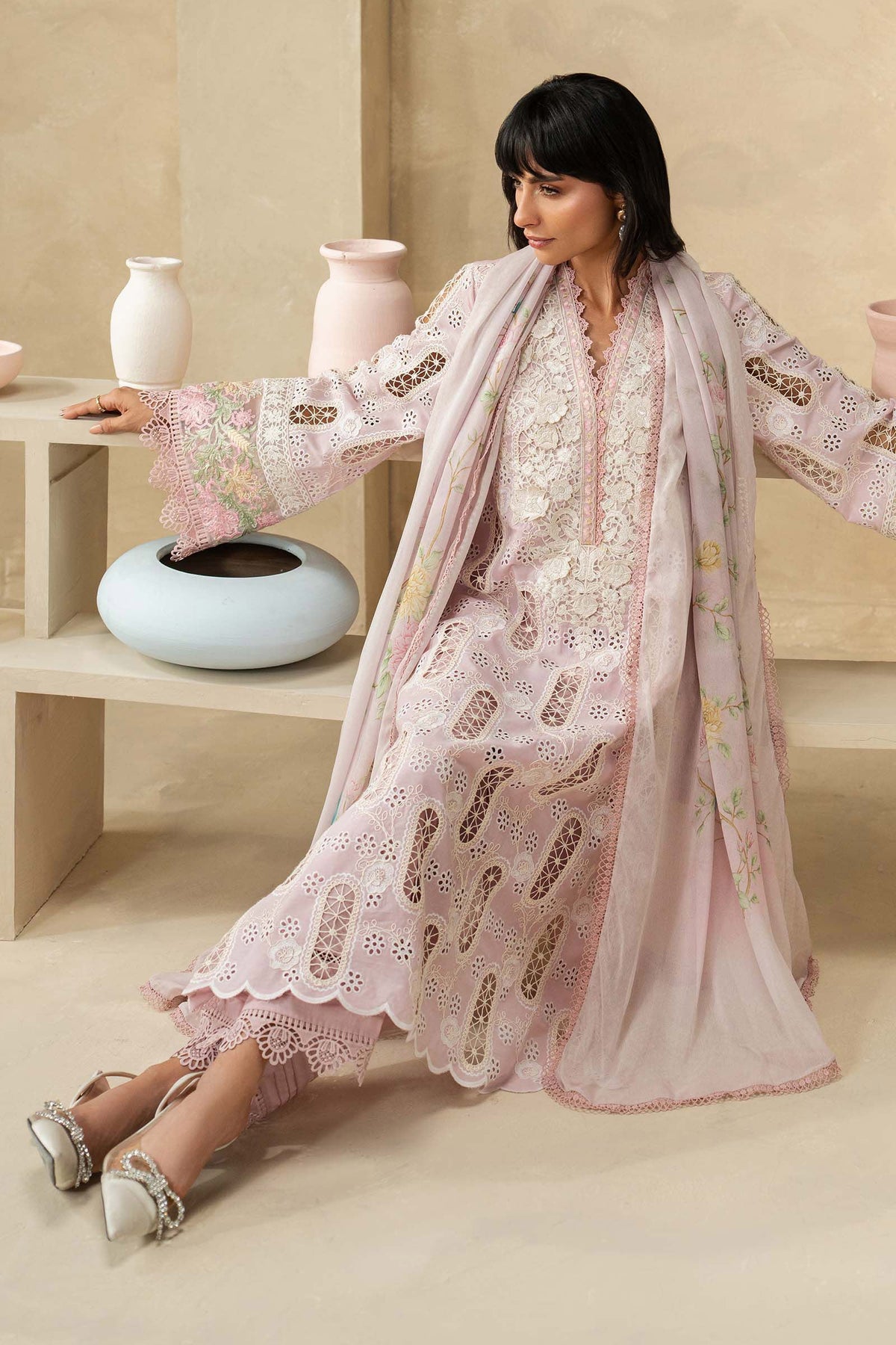 MARIA B WINTER EMBROIDERED 3 PC SUIT WITH EMBROIDERED SHAWL