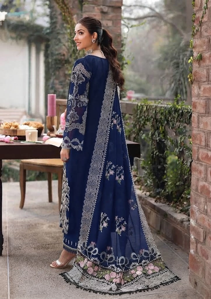 MARIA B PREMIUM WINTER EMBROIDERED 3 PC WITH EMBROIDERED SHAWL (BL)
