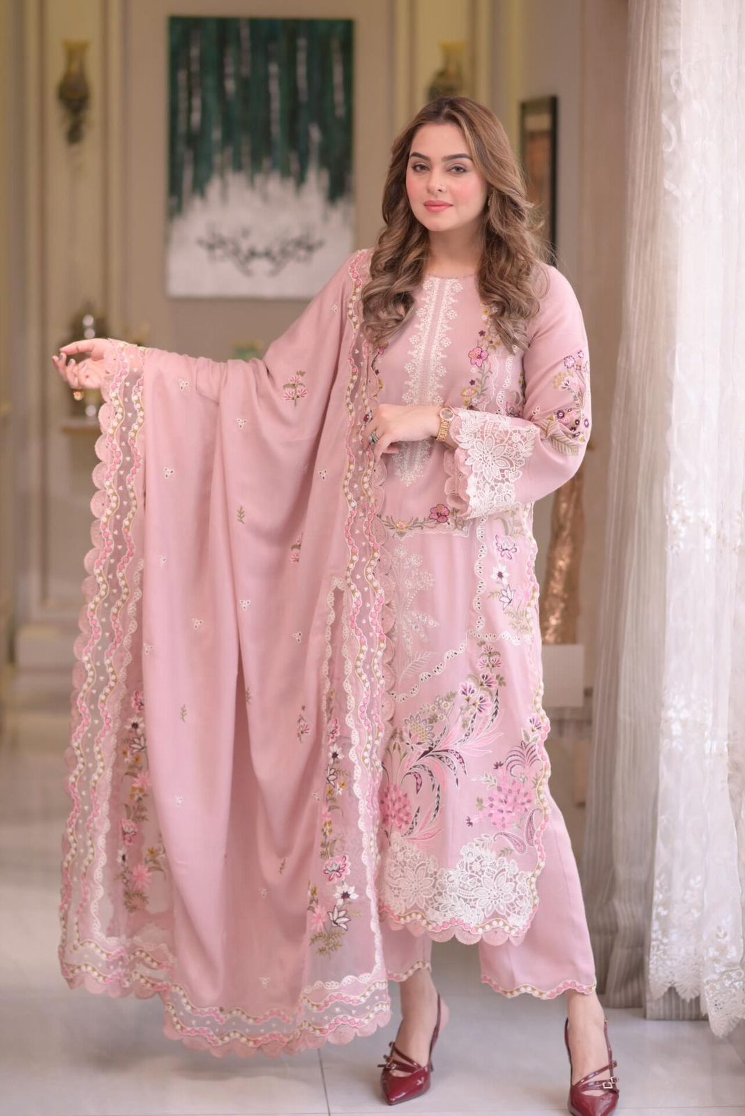 Aneelas 3 PC Lawn Embroidered With Ready to Wear Dupatta