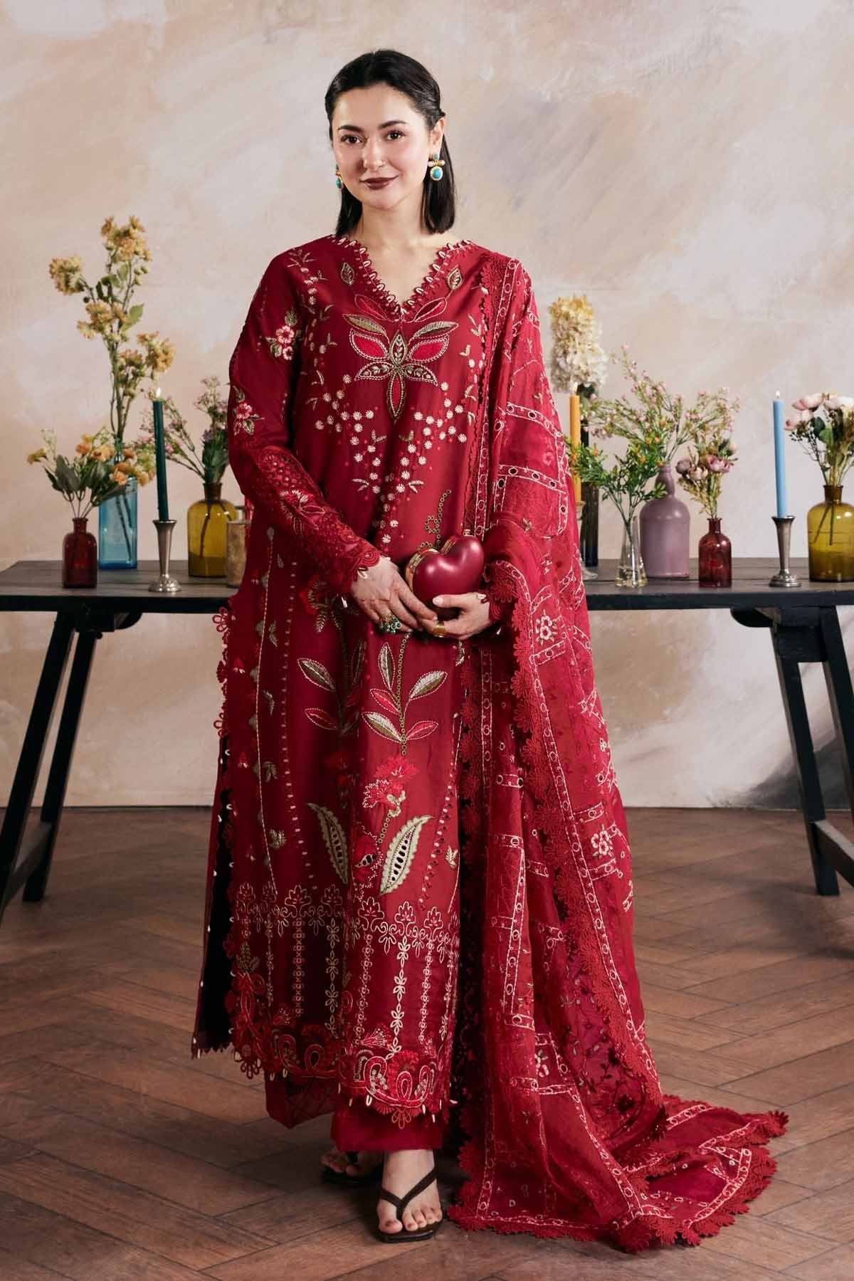 MARYAM HUSSAIN LAWN LUXURY EMBROIDERED 3 PC WITH EMBROIDERED DUPPATA