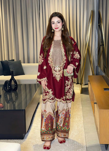 ETHNIC SILK EMBROIDERD SUIT WITH SOFT ELEGANT TROUSER