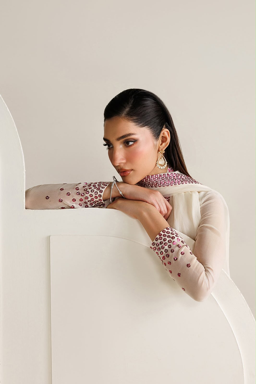 JAZMIN CHIFFON EMBROIDERED 3 PC SUIT WITH EMBROIDERED DUPPATA
