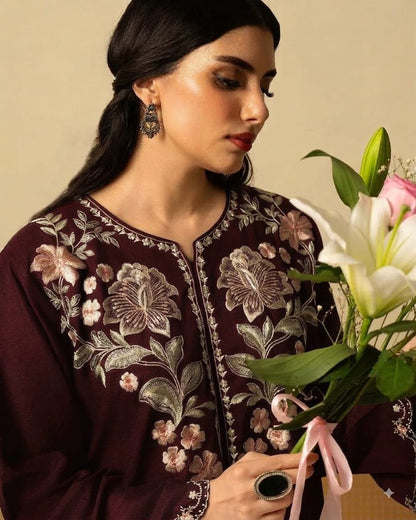 ETHNIC SILK EMBROIDERD 2 PC SUIT WITH EMBROIDERED TROUSER