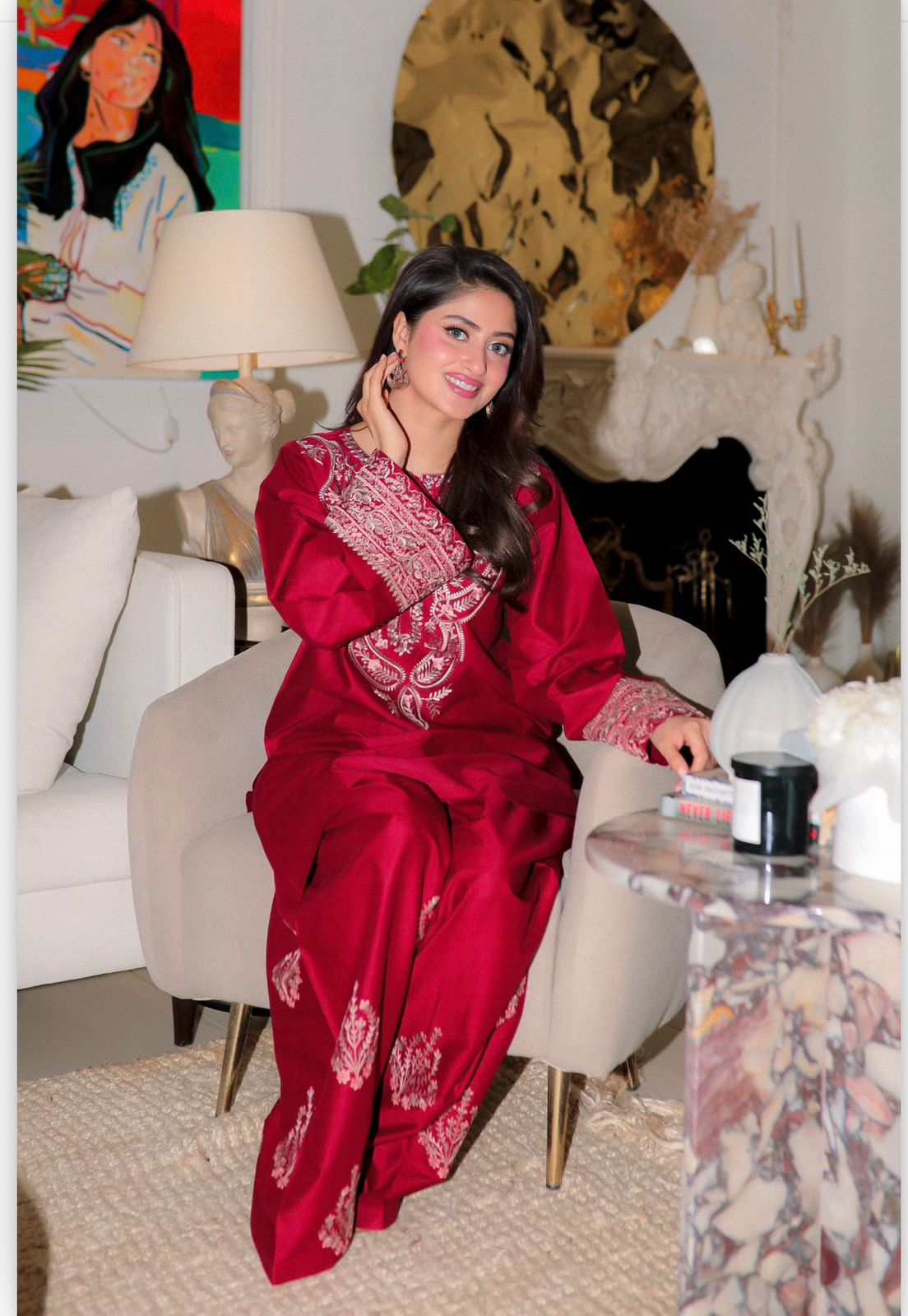 URGE LAWN 2 PC EMBROIDERD SHIRT WITH EMBROIDERED TROUSER