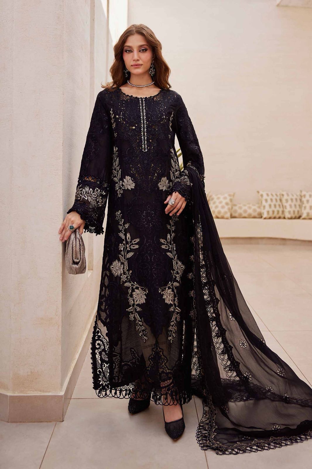 MAHNUR LAWN LUXURY EMBROIDERED 3 PC WITH EMBROIDERED DUPATTA