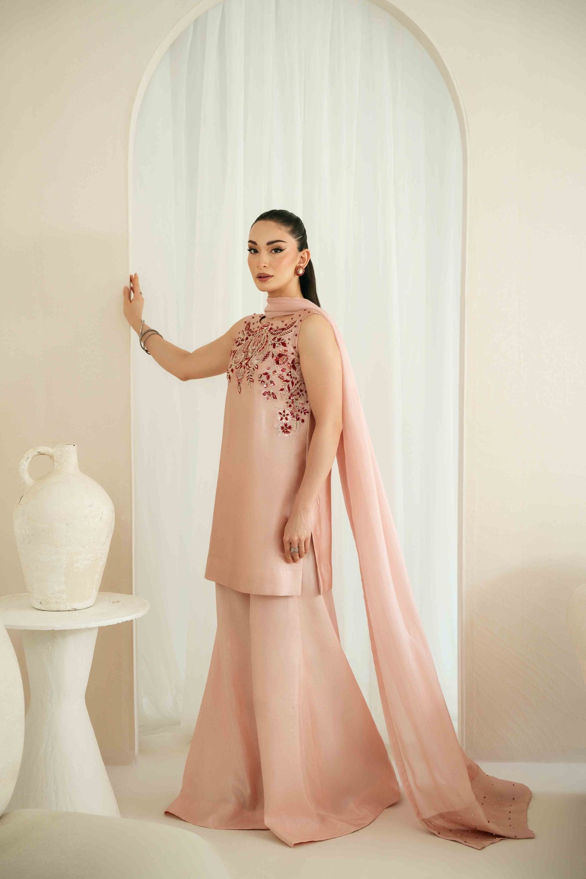 KAIDA RAW SILK 3 PC EMBROIDERED SUIT WITH SOFT SILK DUPPTA