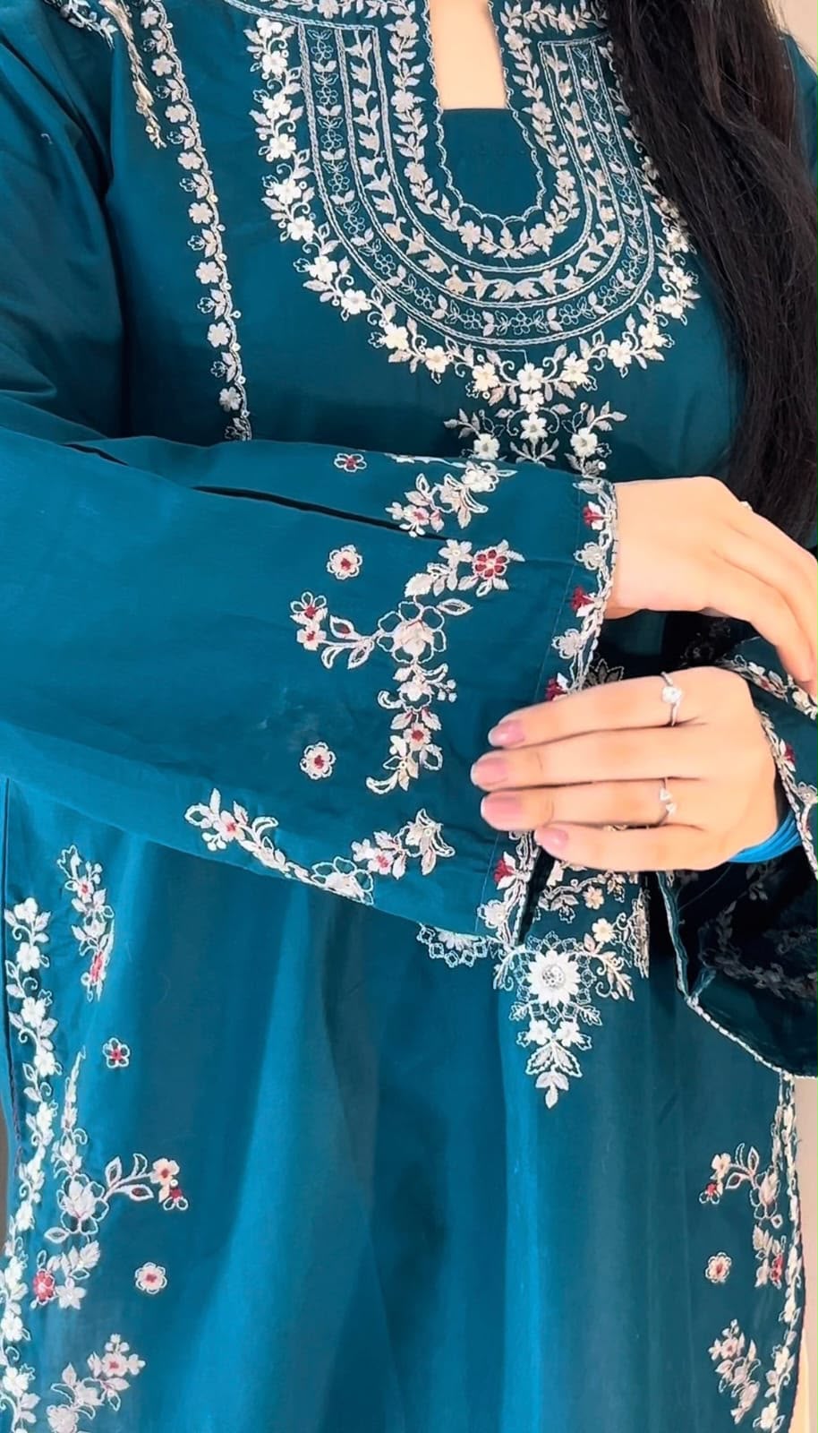 URGE SILK EMBROIDERD 2 PC SUIT WITH EMBROIDERED TROUSER
