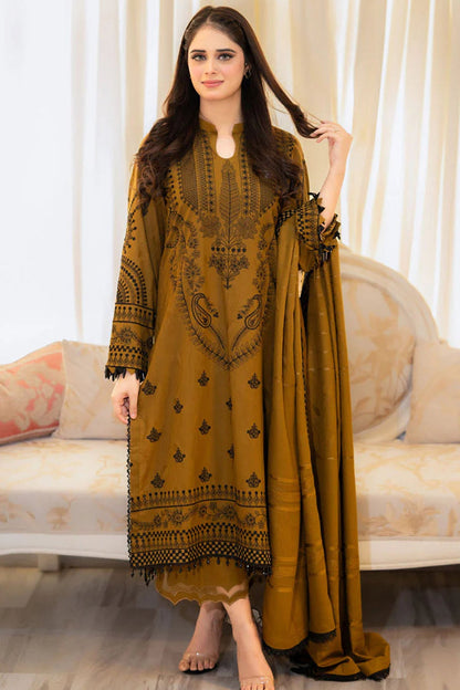 BAREEZE WINTER EMBROIDERED 3 PC SUIT WITH EMBROIDERED SHAWL