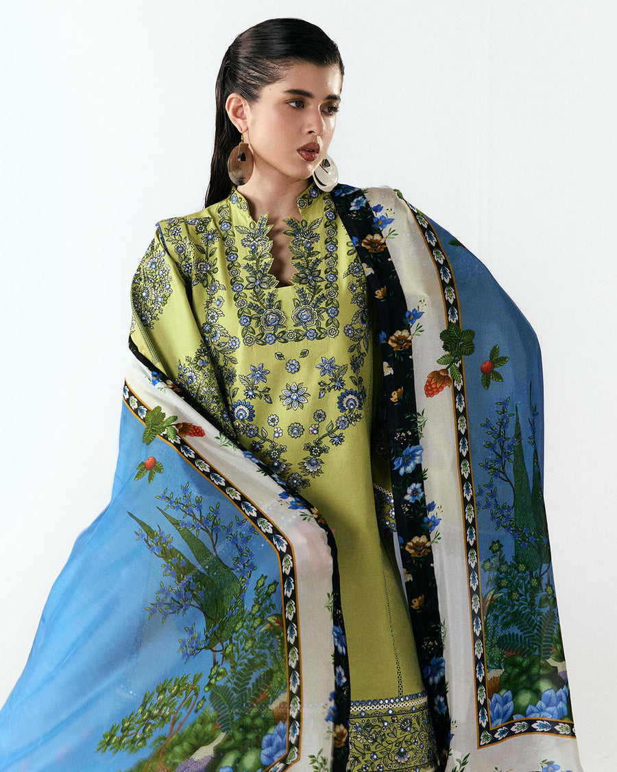 HUSSAIN REHAR WINTER EMBROIDERED 3 PC SUIT WITH EMBROIDERED SHAWL