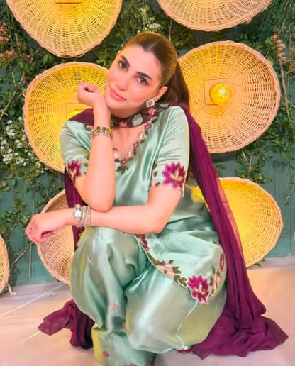 NAZISH JHANGIR SILK EMBROIDERED 3 PC WITH EMBROIDERED SOFT DUPPATA