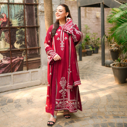 ANEELAS WINTER EMBROIDERED 3 PC KAFTAN STYLE WITH EMBROIDERED SHAWL