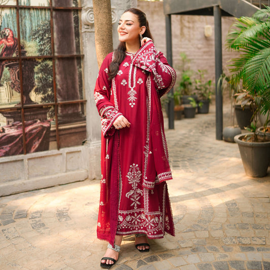ANEELAS WINTER EMBROIDERED 3 PC KAFTAN STYLE WITH EMBROIDERED SHAWL