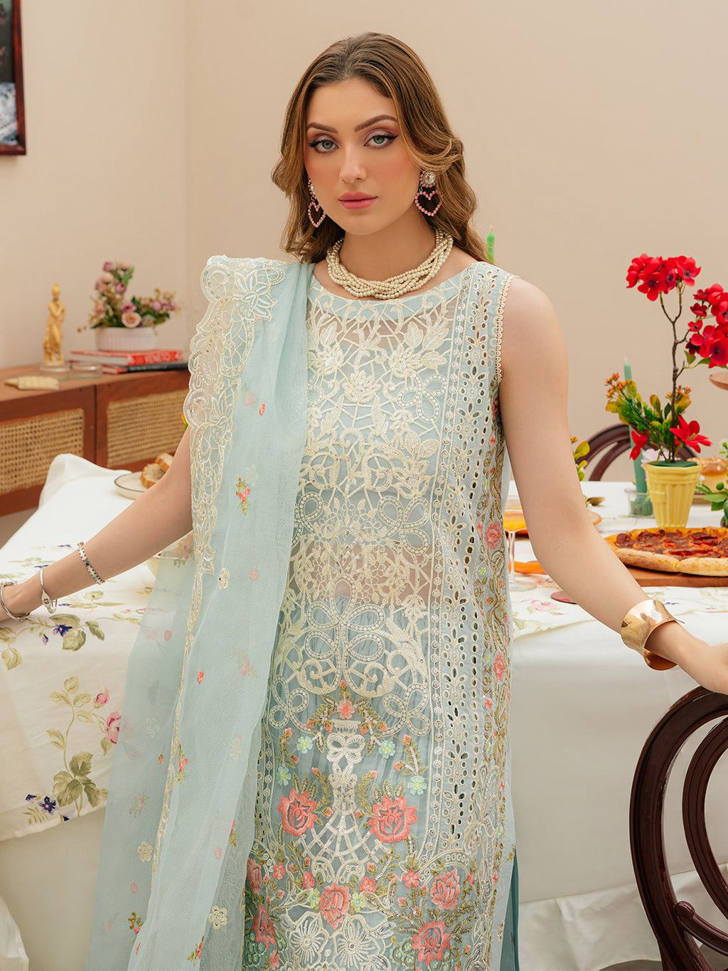 MAHNUR LAWN LUXURY EMBROIDERED 3 PC WITH EMBROIDERED DUPATTA