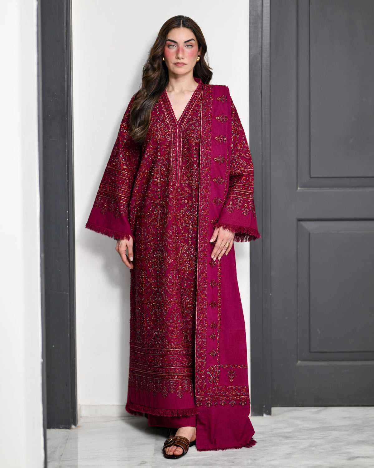 ZAIB WINTER EMBROIDERED 3 PC SUIT WITH EMBROIDERED SHAWL