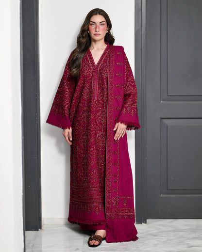 ZAIB WINTER EMBROIDERED 3 PC SUIT WITH EMBROIDERED SHAWL
