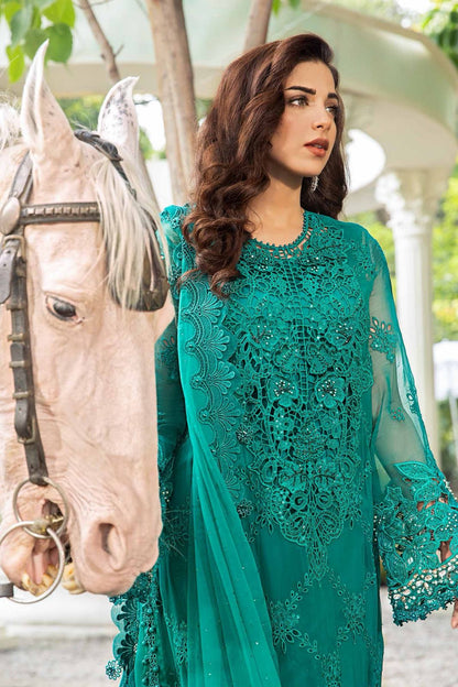 MARIA B LUXURY CHIFFON EMBROIDERED 3 PC SUIT WITH READY EMBROIDERED DUPPATA
