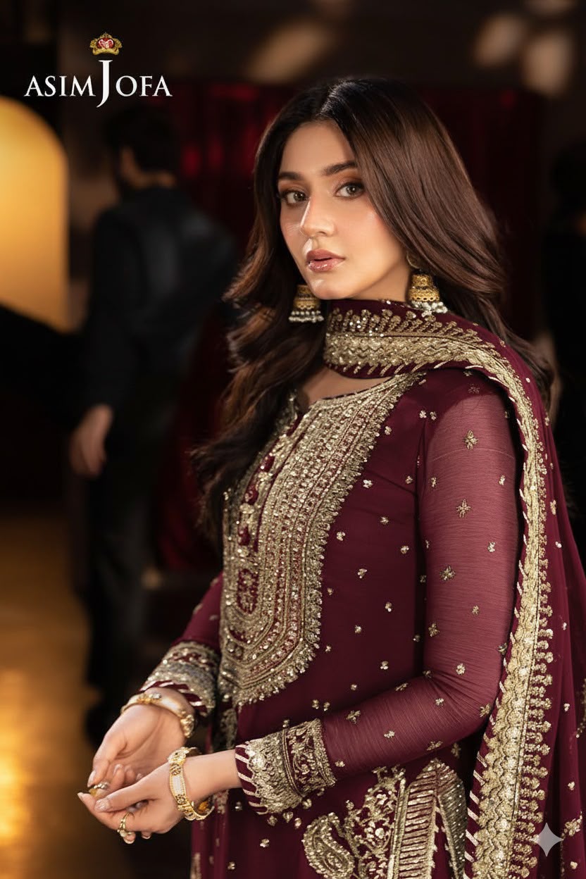 ASIM JOFA PREMIUM CHIFFON EMBROIDERED 3 PC SUIT WITH EMBROIDERED DUPPATA