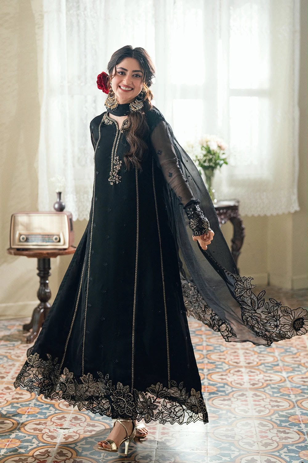 AZURE EMBROIDERED 3 PC SUIT WITH READY EMBROIDERED DUPPATA