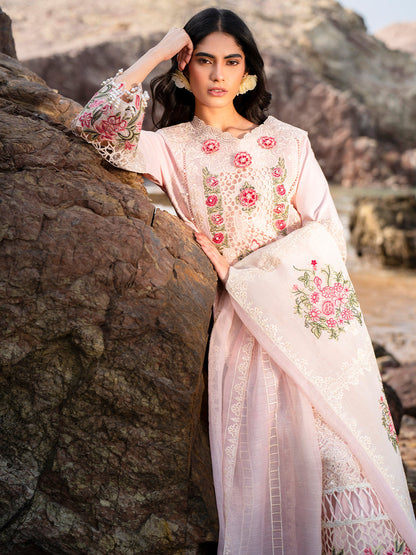 MAHNUR LAWN 3 PC LASER WORK EMBROIDERED SHIRT WITH EMBROIDERED DUPATTA