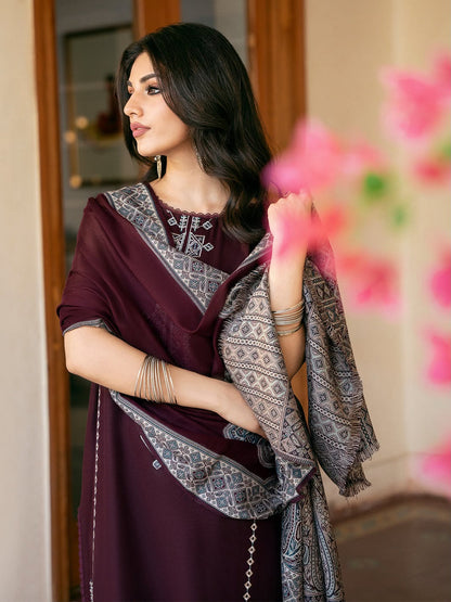 IZEL WINTER EMBROIDERED 3 PC SUIT WITH SOFT SHAWL